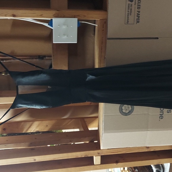 Davids bridal size 6 black gown with high neck and illusion cut out - Picture 2 of 9